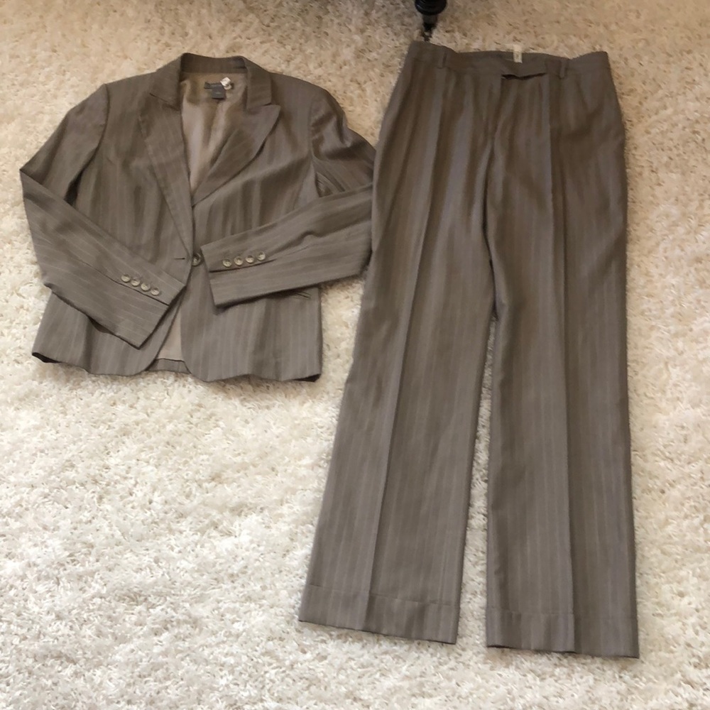 Pinstripe taupe colored suit